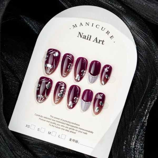 Nailhour 30Pcs Purple Vintage Chrome Medium Almond Press On Nails