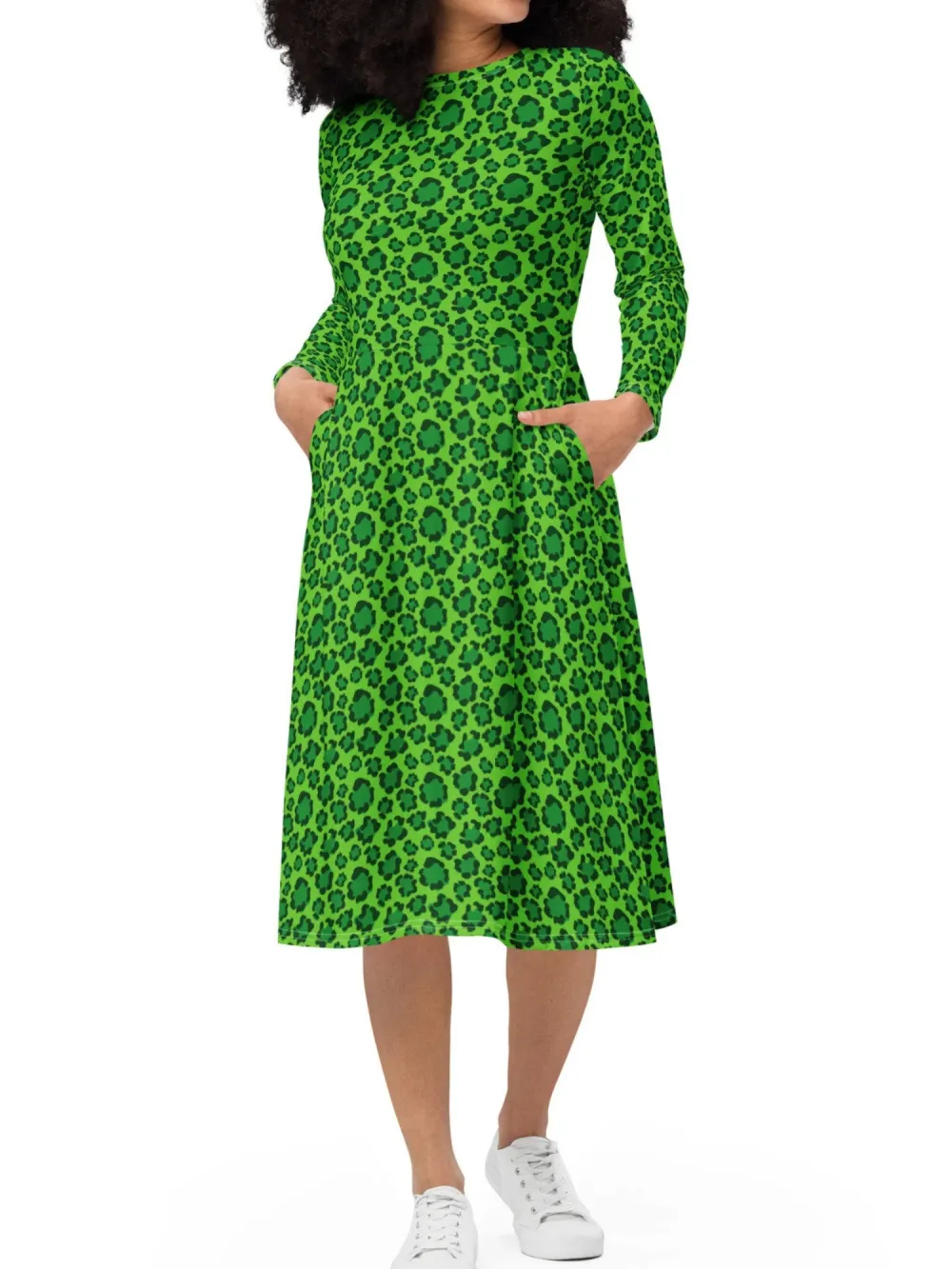 Pocketed Leopard Print Dress