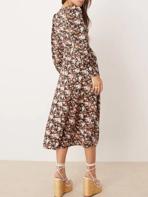 Slit Floral Midi Dress