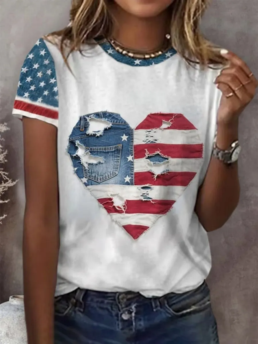 Women's USA Flag Print T-Shirt