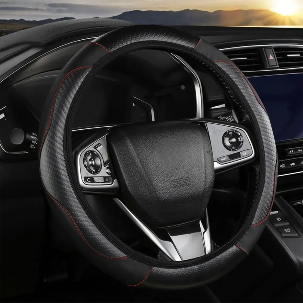 Black Synthetic Fiber Anti-Slip Steering Wheel Cover