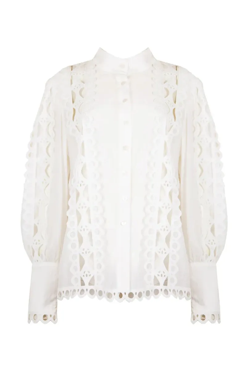 Cutout Detail Eyelet Embroidered Shirts