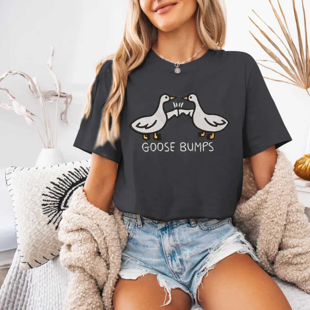 Embroidered Goose Bumps shirts, Goose Bumps Embroidery Crewneck, Funny tshirts, Unisex Goose Embroidered, Animal Crewneck