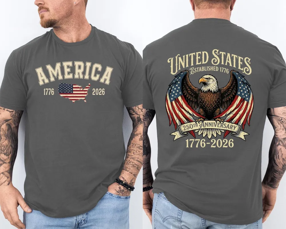Men'S Casual American 1776-2026 Anniversary Printed Short Sleeved T-Shirt