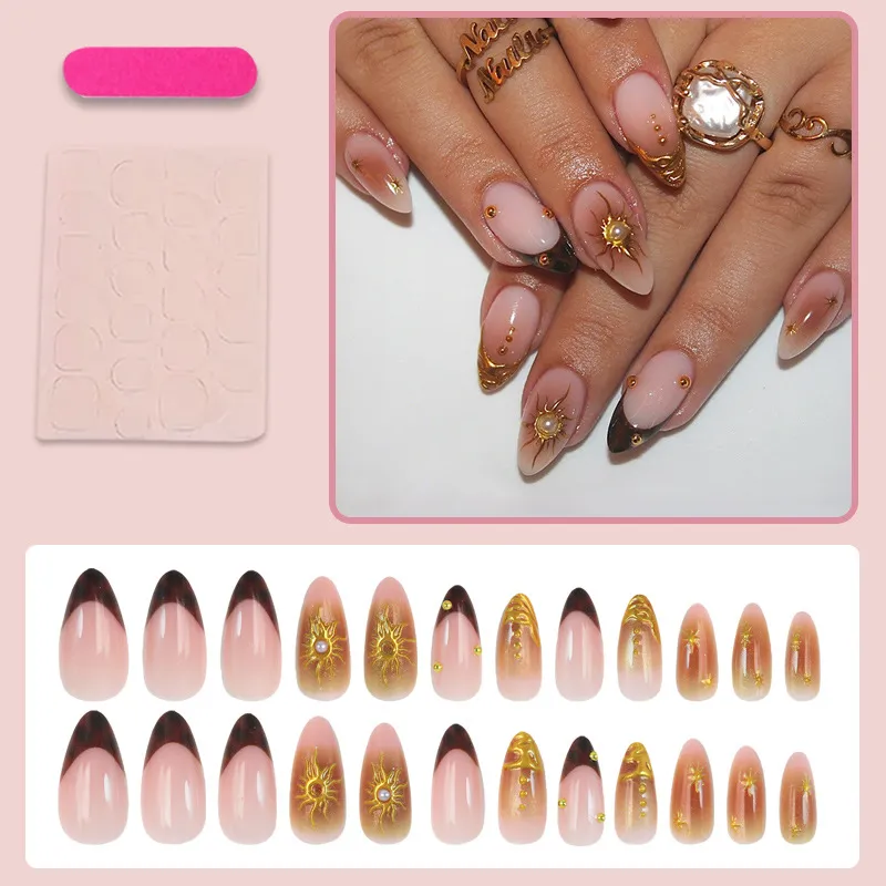 Nailhour 24pcs French Nude Sun Vintage Press-On Nails