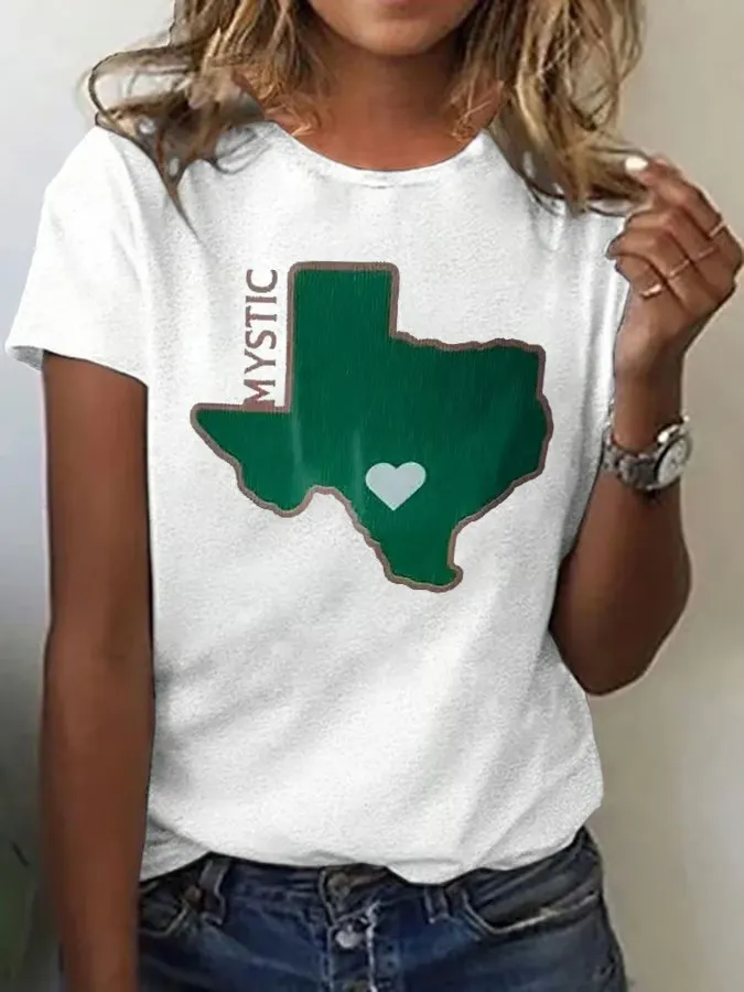 Women's Retro Mystic Green Texas Print T-Shirt