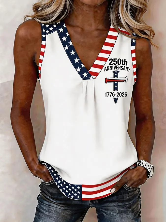Women's Flag Cross Print Sleeveless Top