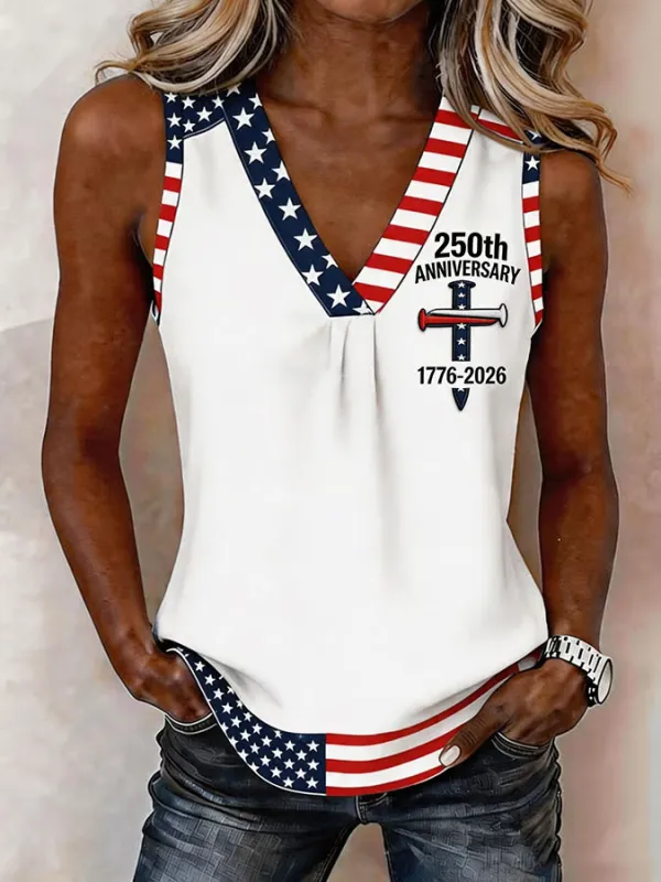 Women's Flag Cross Print Sleeveless Top