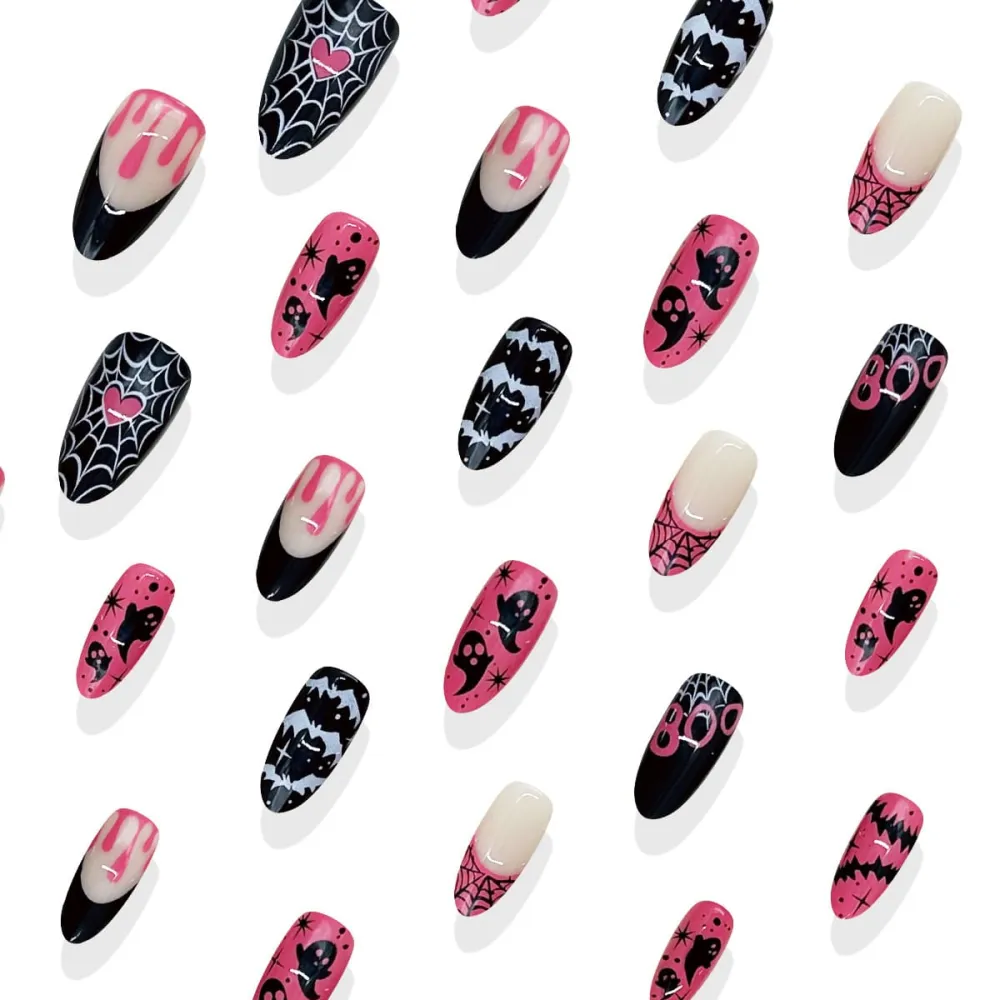Nailhour 30Pcs Halloween Ghost Medium Almond Press On Nails