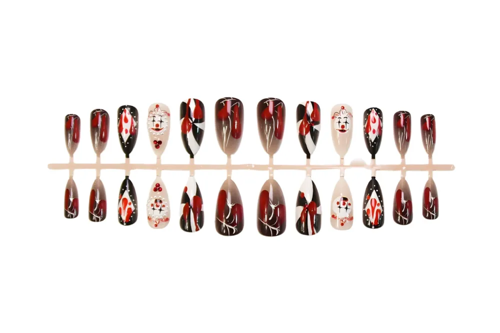 Nailhour 24Pcs Circus Clown Halloween Short Almond Press On Nails