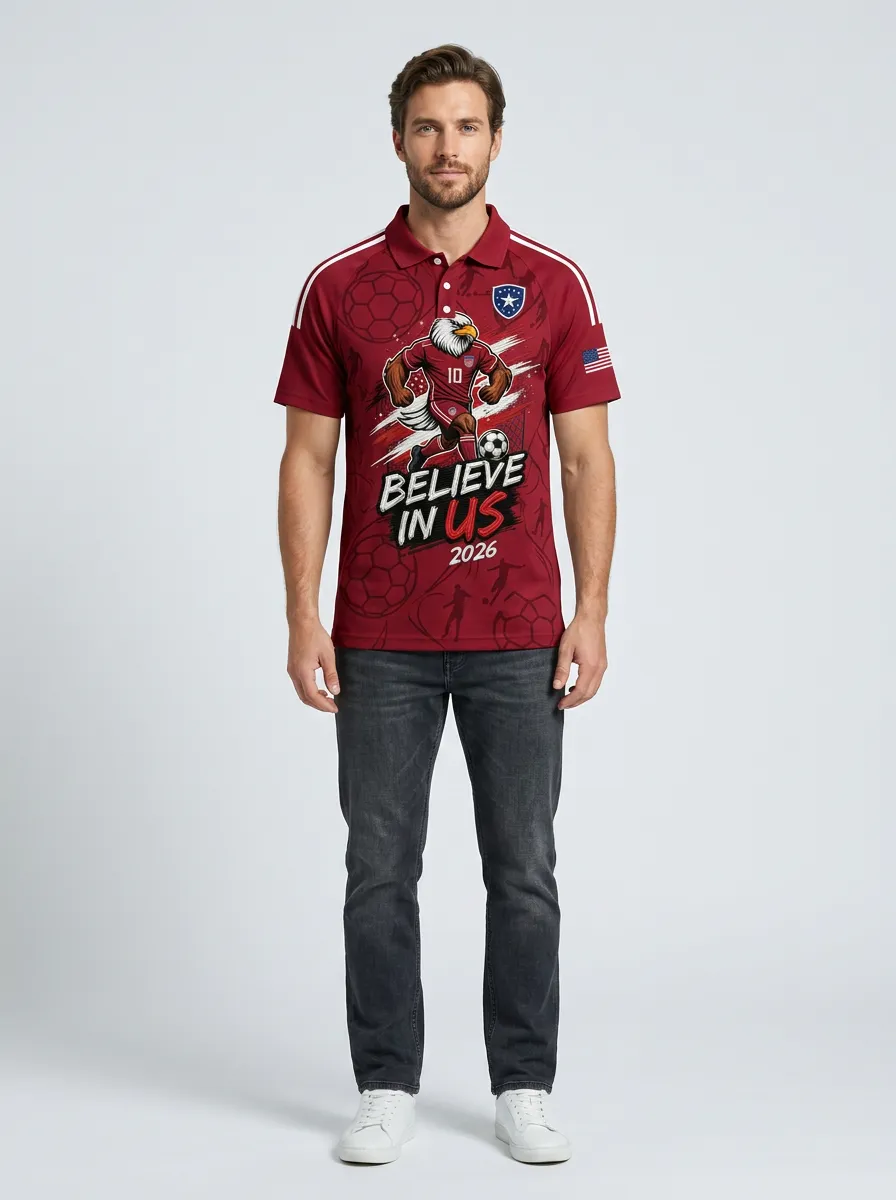 Men's USA Soccer Fan Eagle Believe In US 2026 Printed Polo Shirt
