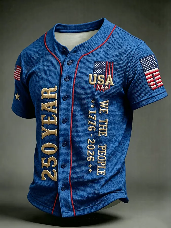 Men'S America Flag Printed Casual Waffle Top