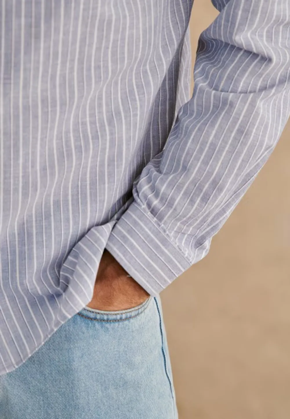 Cotton Linen  Shirt-Blue White Stripes