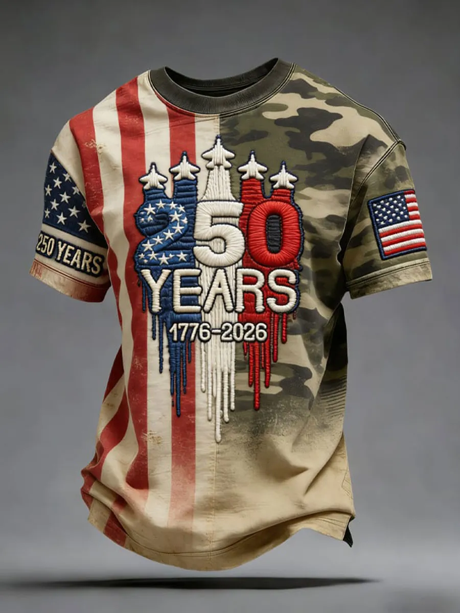Men'S America 250 – Red, White & Blue Sky Tribute Print Casual T-Shirt