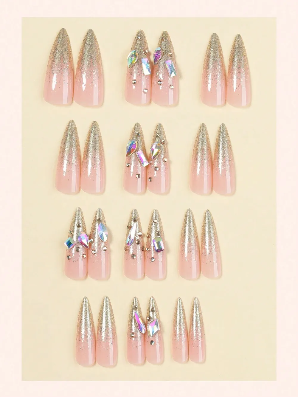 Nailhour 24pcs Nude Y2K Holographic Rhinestone Party Press-On Nails