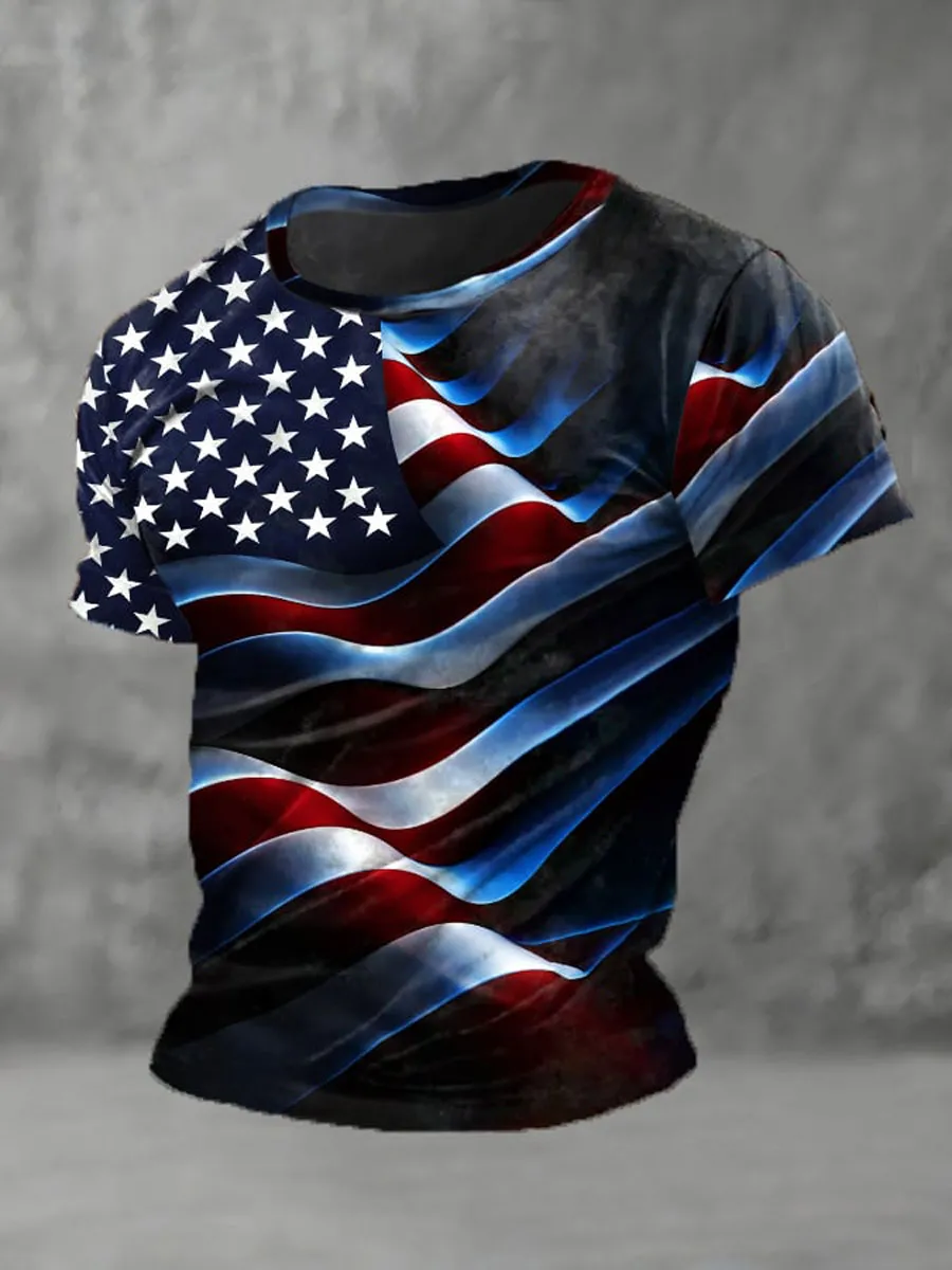 Men'S Vintage Flag Print Casual T-Shirt
