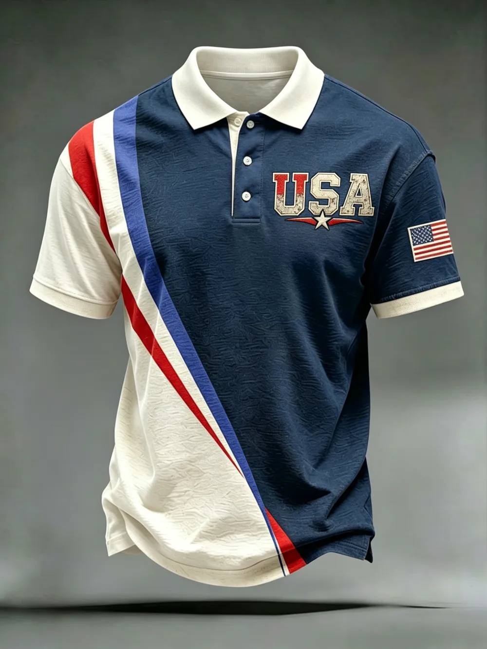 Men'S Casual American Independence Day Geometric Printed Polo Shirt