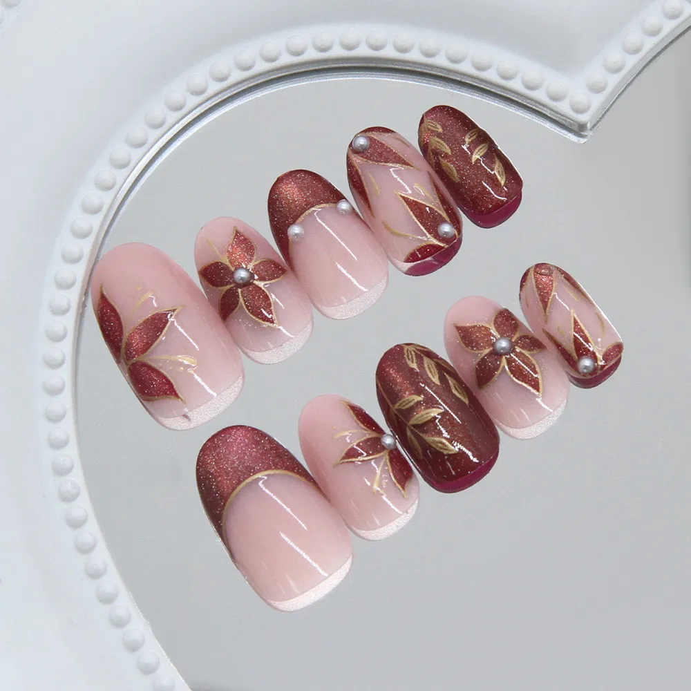 Nailhour 24Pcs Gilded Cat Eye Short Almond Press On Nails