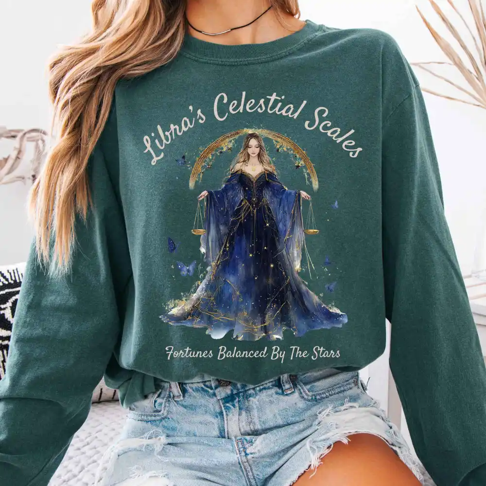 Libra's Celestial Scales Zodiac Long Sleeve Shirt