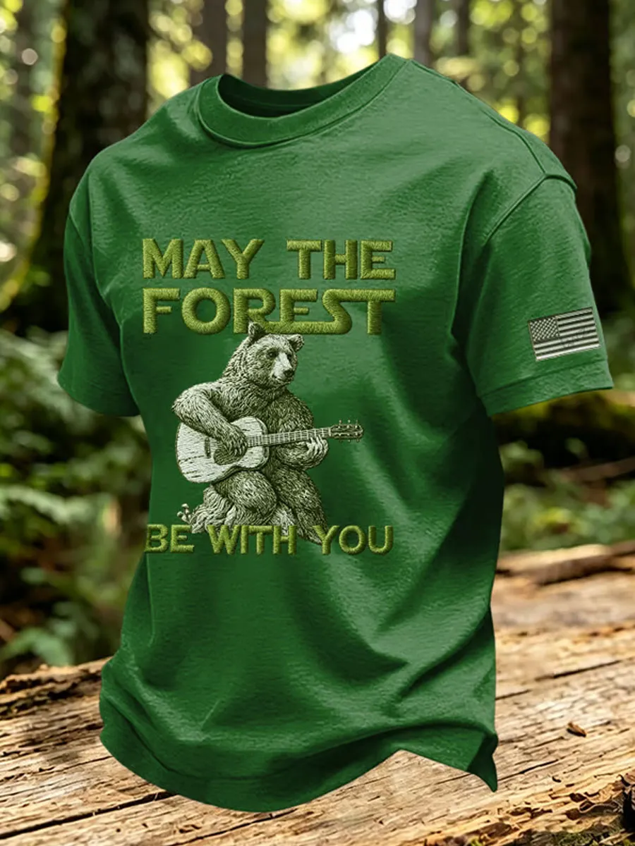 Men's May The Forest Be With You Print Round Neck T-shirt