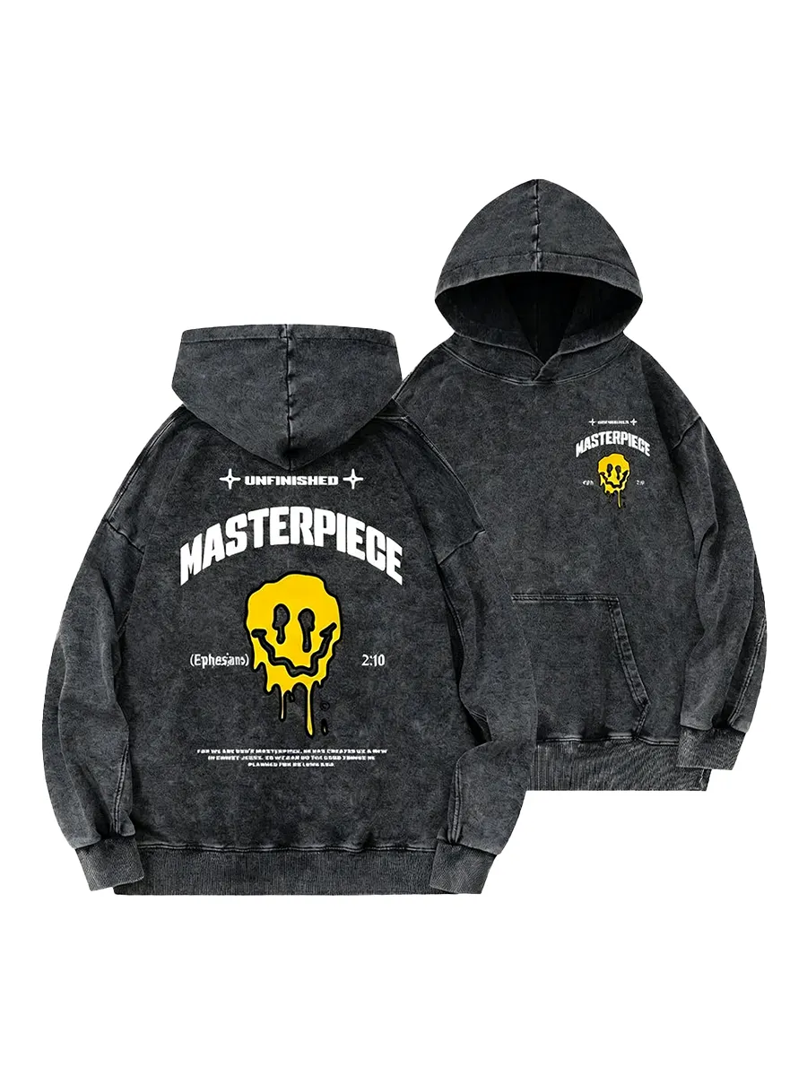 Unfinished Masterpiece Dripping Smiley Print Style Hoodie