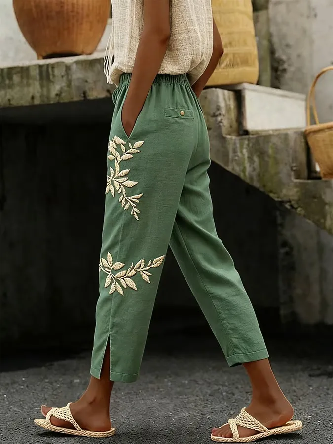 Women's Casual Printed Cotton-Linen Pants