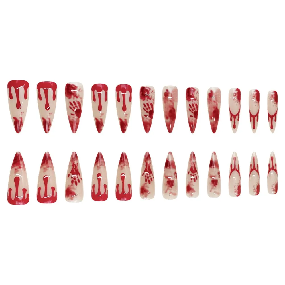 Nailhour 24Pcs Halloween Long Stiletto Red Press On Nails