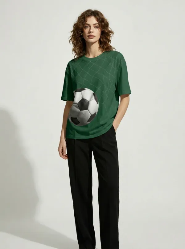 Women's Soccer Fan Goal Net Soccer Ball Printed T-shirt