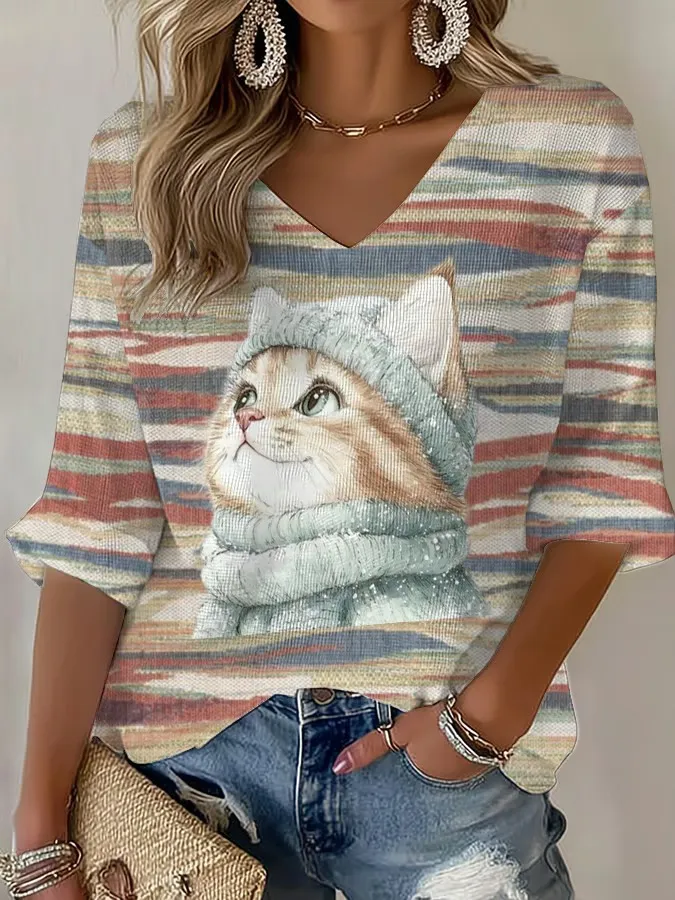 Women's T-shirt With Cute Cat Print