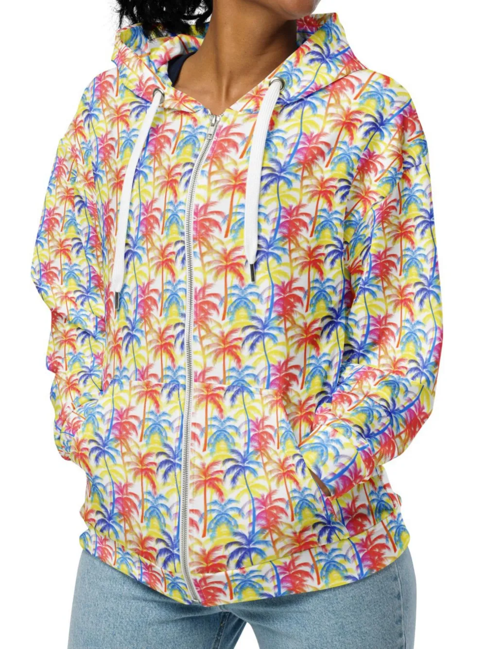 Beach Palm Themed Zip Hoodie