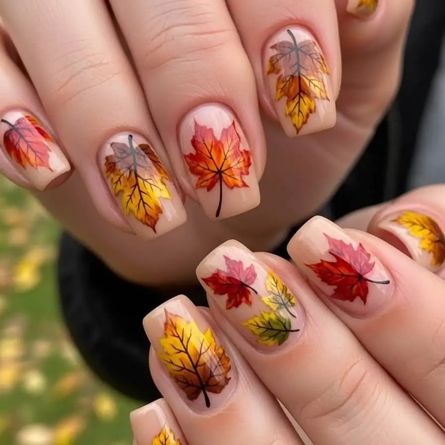 Nailhour 24Pcs Autumn Floral Short Square Press On Nails
