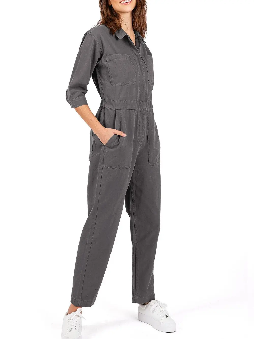 Olive Green Long - Sleeve Cargo Jumpsuit