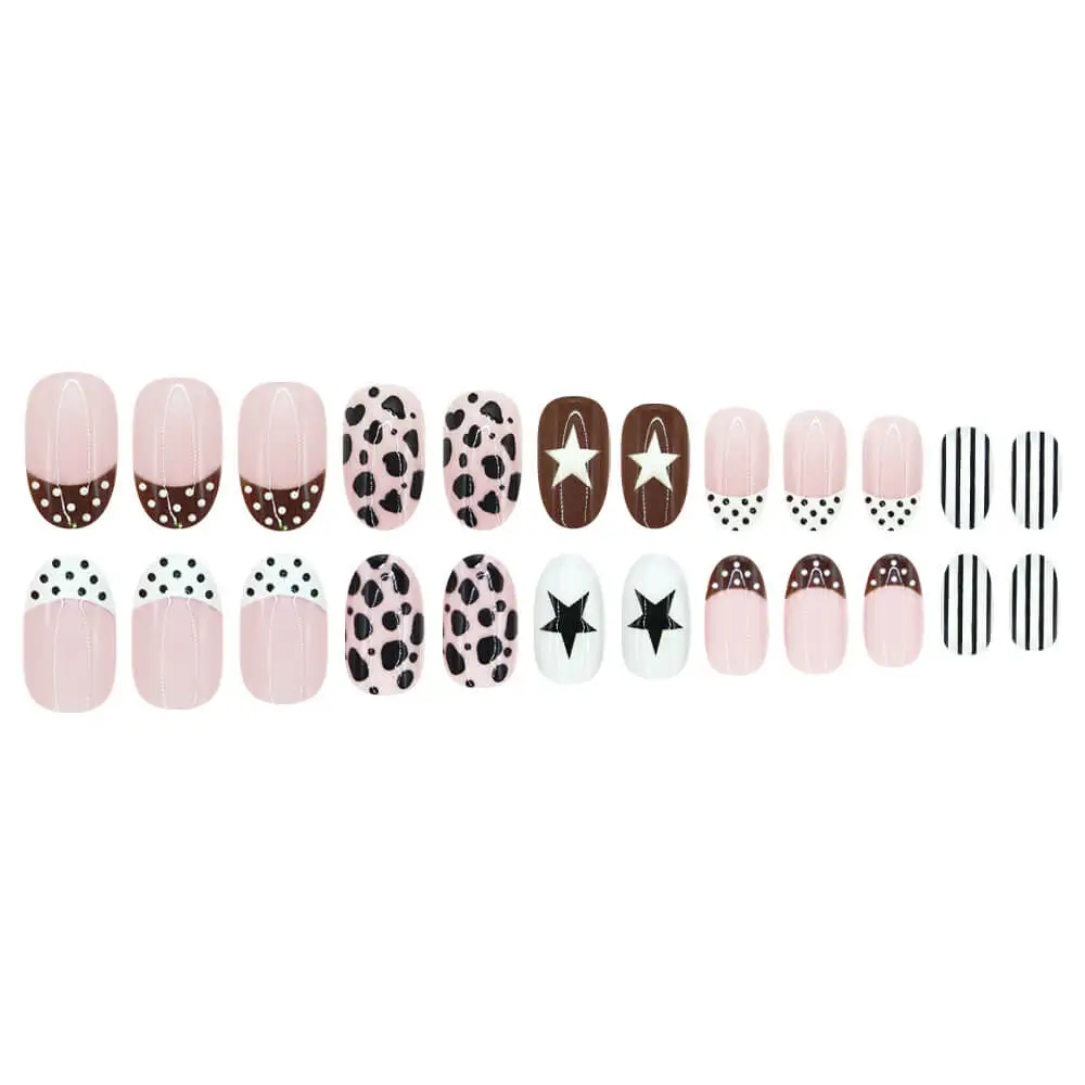 Nailhour 24Pcs Autumn Brown Vintage Short Almond Press On Nails