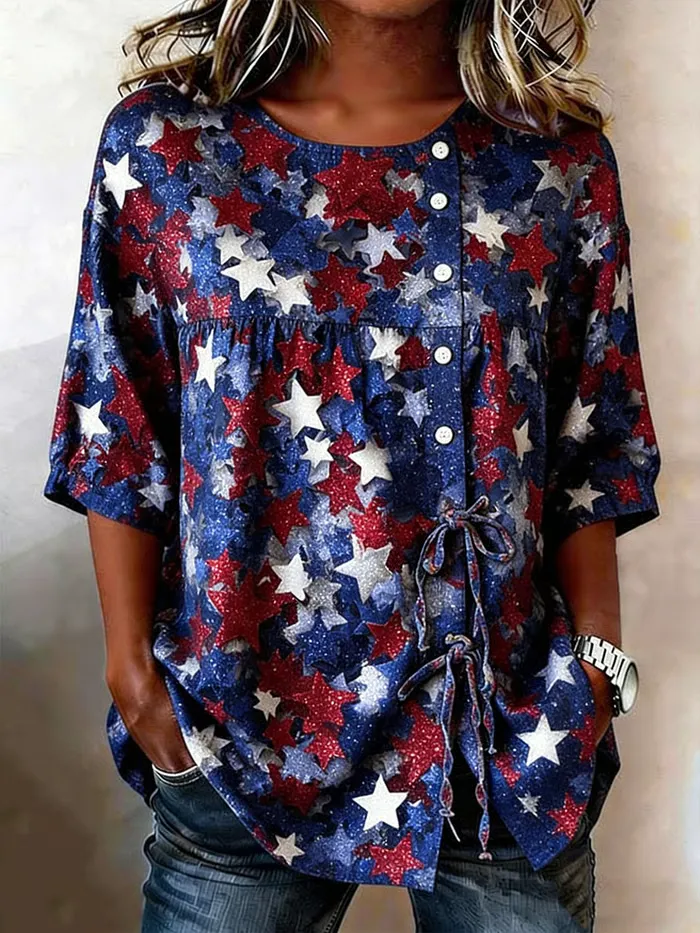 Women's Cotton Linen 250th Anniversary Print Top