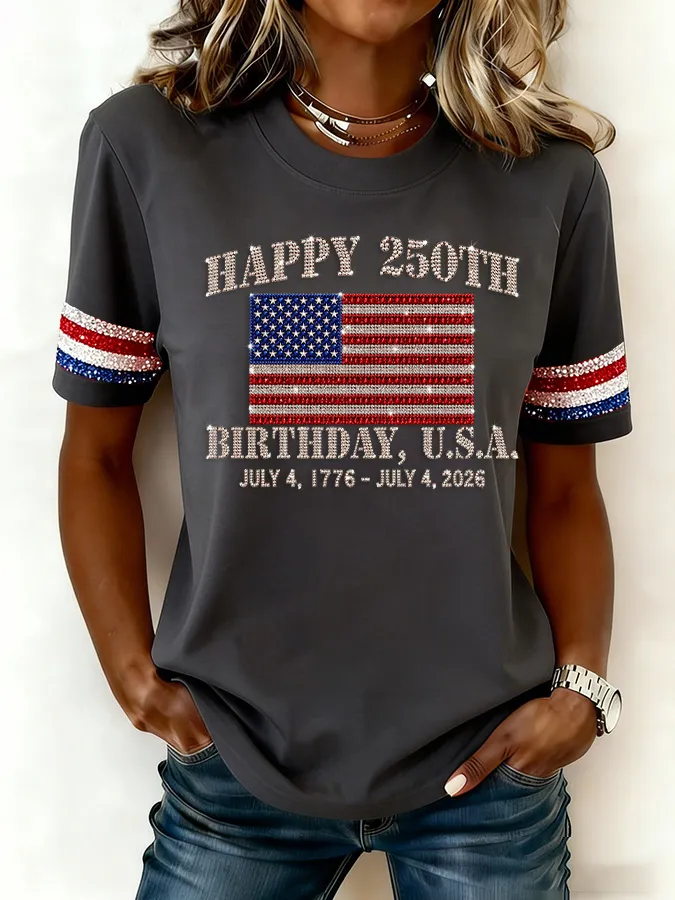 Women'S  Anniversary Flag Printed Casual T-Shirt