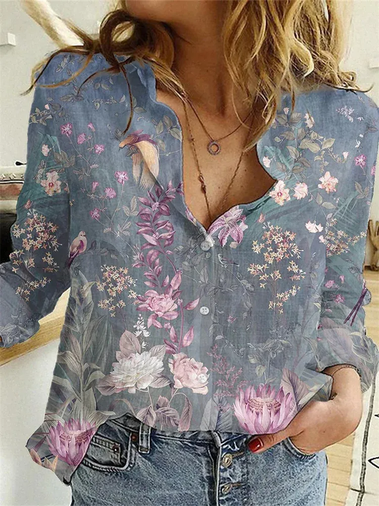 Floral Pattern Long-Sleeve Shirt
