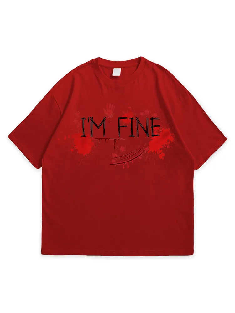 Men'S Halloween I'M FINE Daily Loose Round Neck  T-Shirt