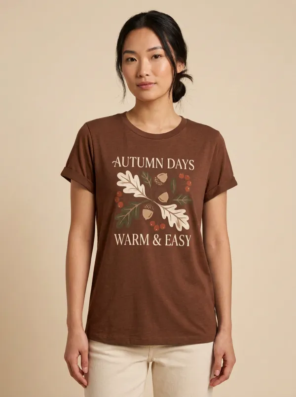 Botanical Acorn Oak Leaf Printed Women's Graphic T-Shirt