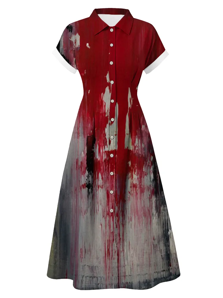 Women's Halloween Splatter Print Short Sleeve Dress