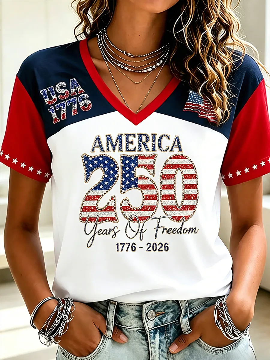Women's Casual USA 250th Celebration Print Short Sleeve T-shirt