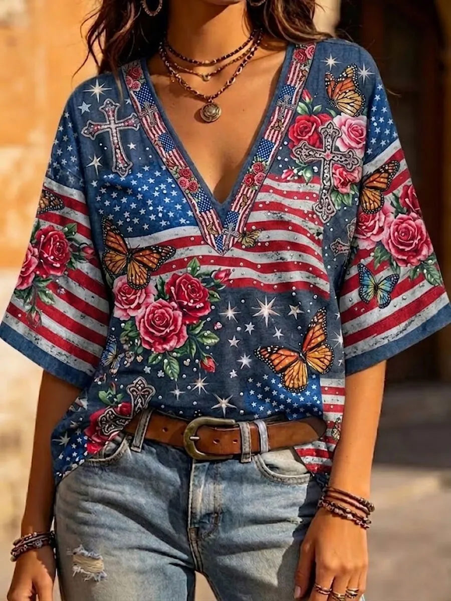 Women'S 250 Years Art Print V Neck Top