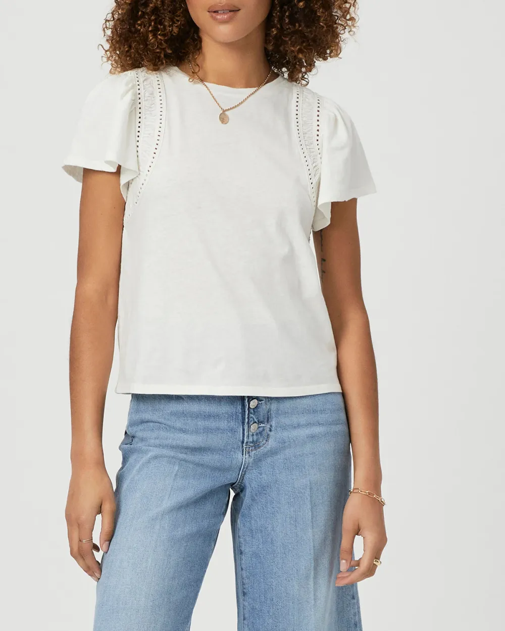 White Flutter Sleeve Paisley Print Top