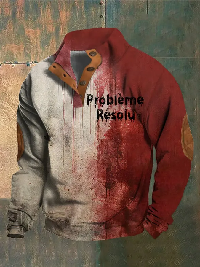 Men's Bloody Halloween Problem Solved Print Stand Collar Sweatshirt