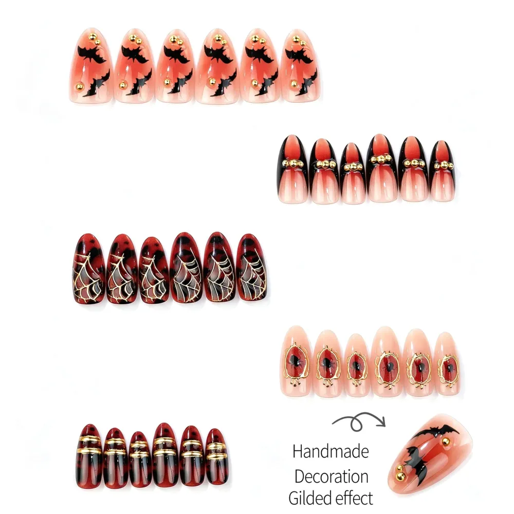 Nailhour 30Pcs Halloween 3D Medium Almond Dark Press On Nails