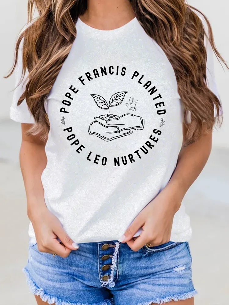 Women's Pope Francis Planted PopeLeo Nurtures Round-Neck Short-Sleeved T-Shirt