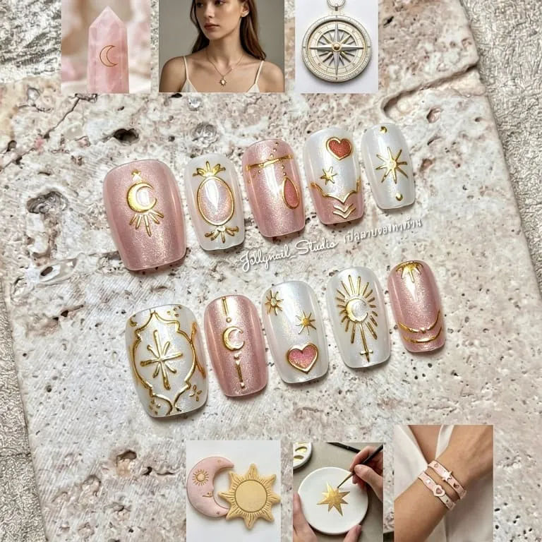Nailhour 30Pcs Vintage 3D Medium Square French Press On Nails