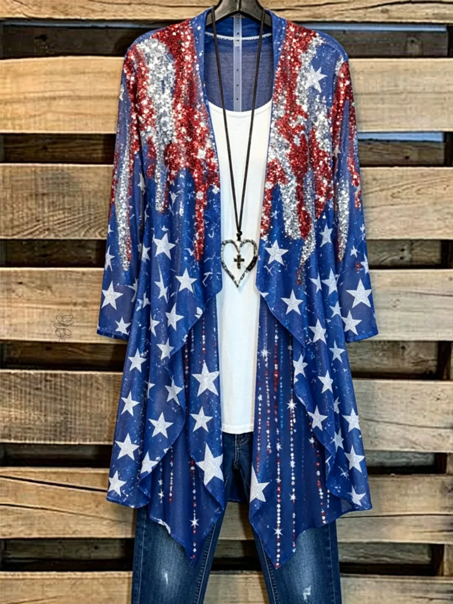 Women's Independence Day Printed Casual Cardigan