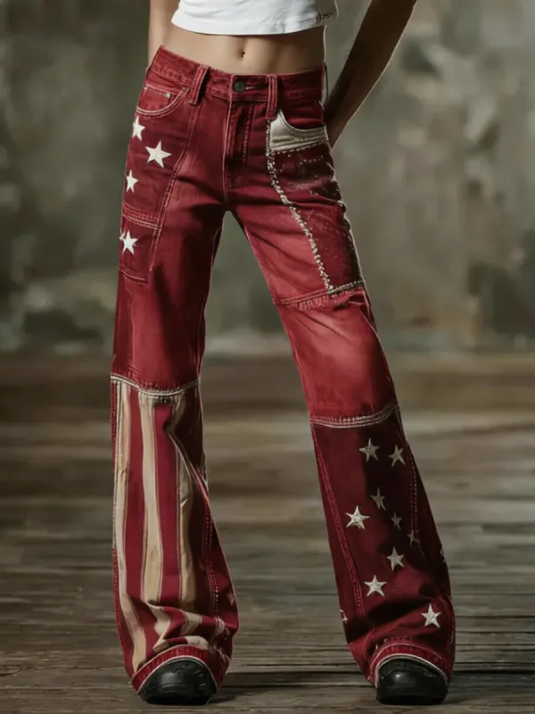Women'S Retro Flower 250Th Anniversary Commemorative Casual Jeans