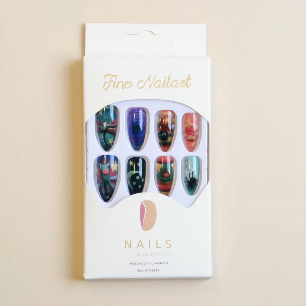 Nailhour 24Pcs 3D Medium Almond Multicolor Press On Nails