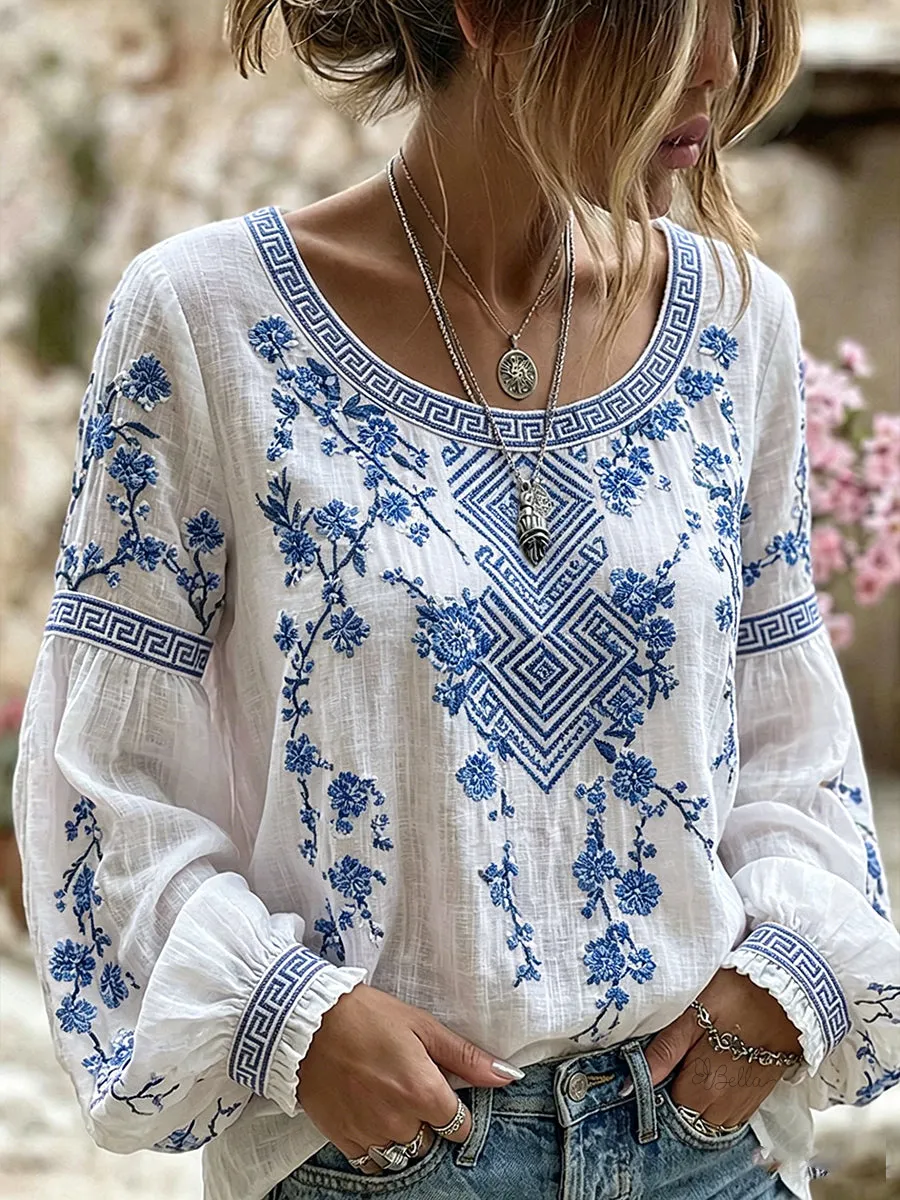 Women's Floral Fresh Round Neck Top